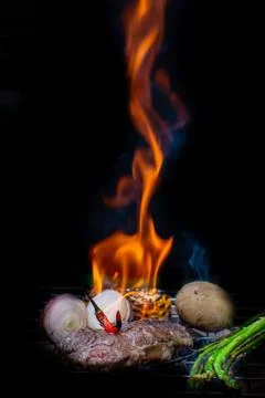 Beef steak grilling Stock Photos