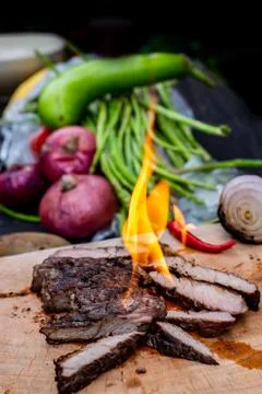 Beef steak grilling Foto stock
