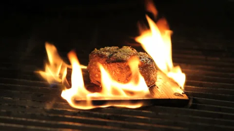 Beef steak meat grilling food Stock Footage 33045484