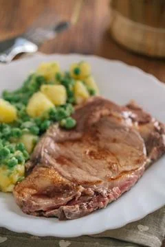 Beef steak with mixed vegetables. High quality photo. Stock Photos