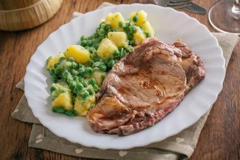 Beef steak with mixed vegetables. High quality photo. Stock Photos