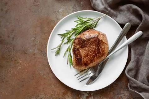 Beef steak in a plate Stock Photos