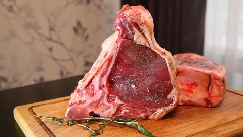 Beef steak. Raw fresh meat Ribeye Steak. Meat for steak. Video stock 82416306