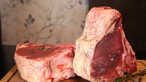 Beef steak. Raw fresh meat Ribeye Steak. Meat for steak. Raw meat. Stock Footage 82416444