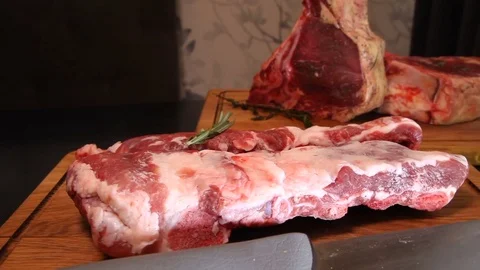 Beef steak. Raw fresh meat Ribeye Steak. Stock Footage 82416652