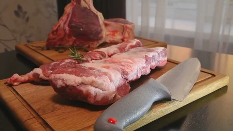 Beef steak. Raw fresh meat Ribeye Steak. 스톡 동영상 82689809