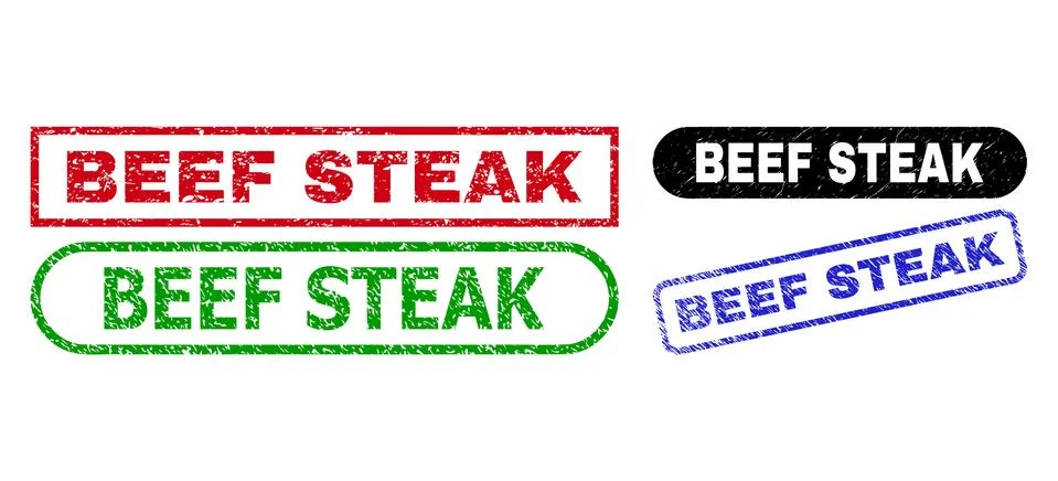 BEEF STEAK Rectangle Stamp Seals with Unclean Texture Stock Illustration