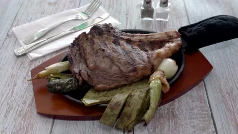 Beef steak on the restaurant table Stock Footage 169262730