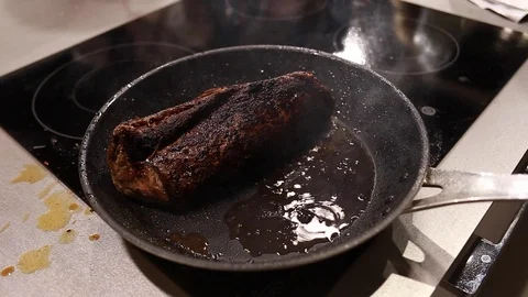 Beef steak roast in pan. Stock Footage 113016752