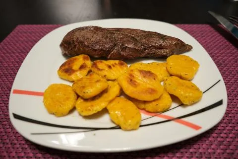 Beef steak with selfmade sweet potato gnocchi Stock Photos