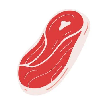 Beef steak slice with bone, raw beef cuts, isolated food ingredient icon, hand Stock Illustration