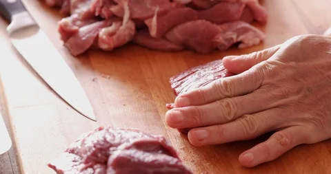 Beef steak slicing Stock Footage 107949922