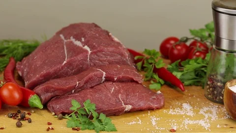 Beef steaks and vegetables Stock Footage 122243545