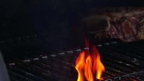 Beef steaks on the grill with flames Video stock 250157949