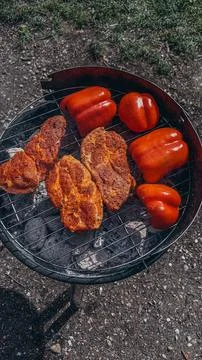 Beef steaks on the grill with flames Stock Photos