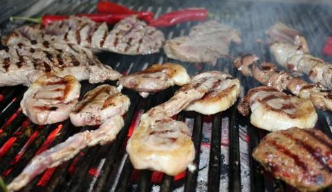 Beef Steaks on the Grill Stock Photos