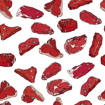 Beef steaks seamless background Stock Illustration