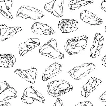 Beef steaks seamless background outline Stock Illustration