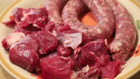 Beef stew and sausage in the dish Stock Footage 146850185