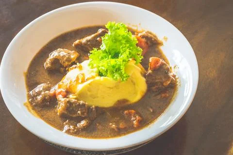 Beef stew Beef cube cooked overnight in Guinness, red wine, barley and herb.. Stock Photos