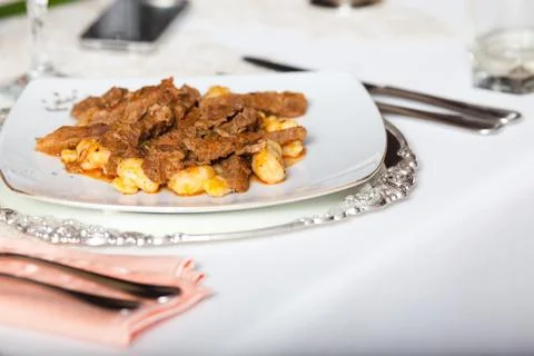 Beef stew on festive table Stock Photos