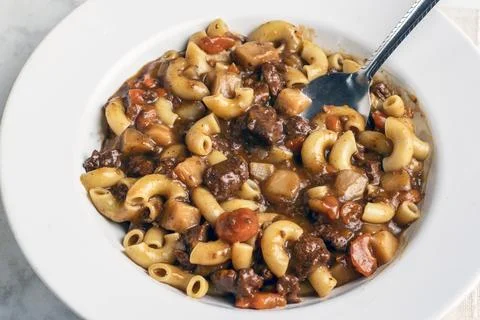 Beef stew  mixed with macaroni Stock Photos