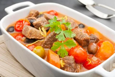 Beef stew with olives Stock Photos