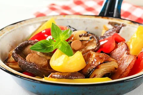 Beef stew with vegetables in a pan Stock Photos