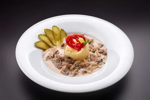 Beef Stroganoff With Mashed Potatoes Stock Photos