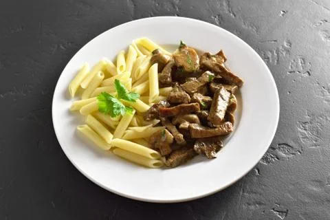 Beef stroganoff with pasta Foto stock