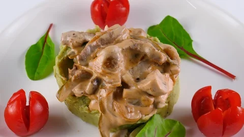 Beef stroganoff, served in Restaurant Stock Footage 87328365