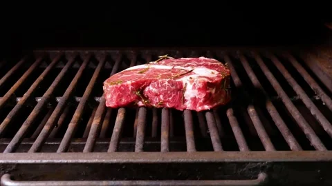 Beef tender steak on the grill. Preparation of steak on the grate and coals. Stock Footage 245610169