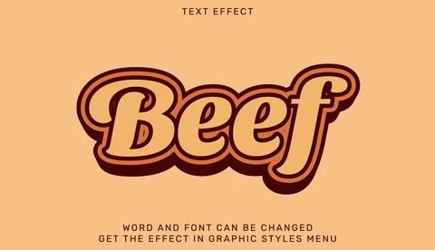 Beef text effect template in 3d design Stock Illustration