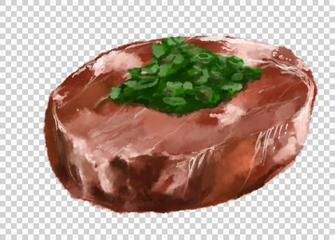 Beef tongue slice Asian bbq food watercolor digital painting illustration Stock-Illustration