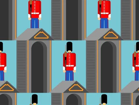 Beefeater British Royal Guardsman pattern seamless. sentry grenadier in bear  Stock Illustration