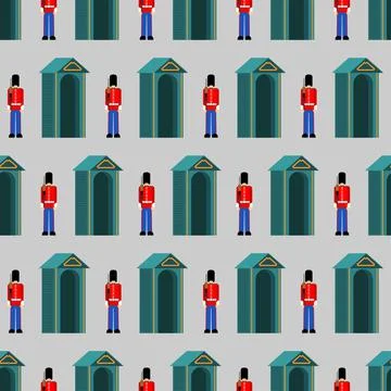 Beefeater British Royal Guardsman pattern seamless. sentry grenadier in bear  Stock Illustration