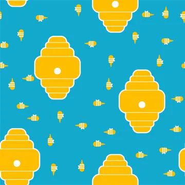Beehive and bees pattern seamless. Home for bee cartoon style. Background Vec Ilustración de archivo