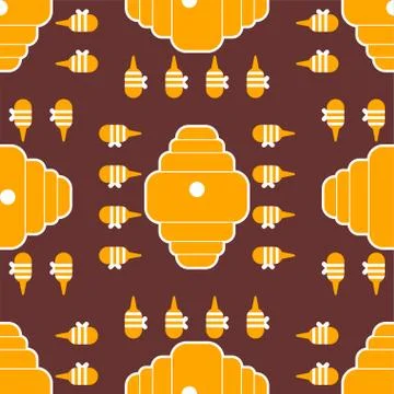 Beehive and bees pattern seamless. Home for bee cartoon style. Background Vec Ilustración de archivo