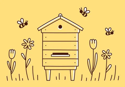 Beehive cute doodle drawing Stock Illustration