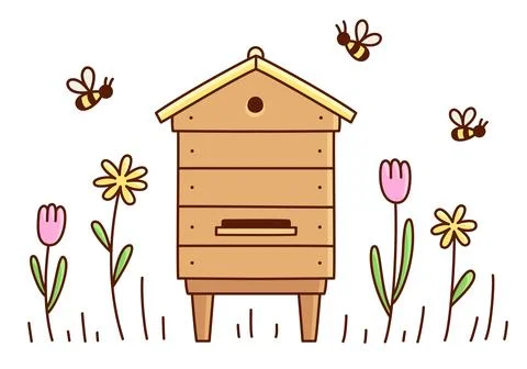 Beehive cute doodle drawing Stock Illustration