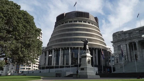 The beehive government builing in the capital city Wellington, New Zealand Stock Footage