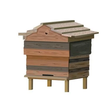 Beehive isolated on white background. Old wooden bee hive. Stock Illustration