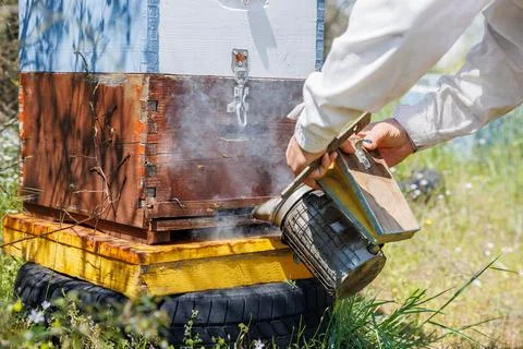 A beehive man-made structure to house a honey bee nest in Greek fields Stock Photos