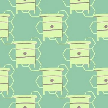 Beehive seamless pattern. Doodle hand drawn ornament in light green and turqu Stock Illustration