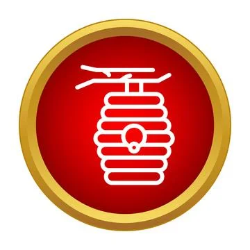Beehive on tree branch icon in round red frame Stock Illustration