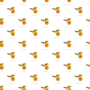 Beehive on tree branch seamless pattern nature Stock Illustration
