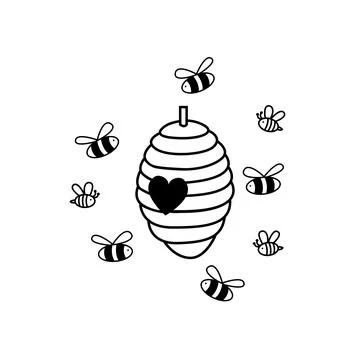 Beehive vector illustration with flying bee Stock Illustration