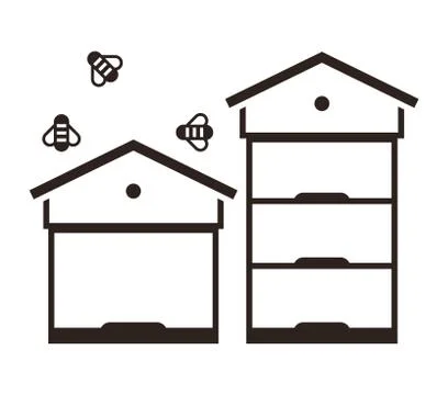Beehives and bees Stock Illustration