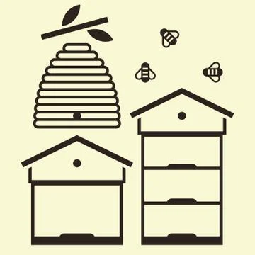 Beehives and bees Stock Illustration