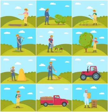 Beekeeper and Farming Man Vector Illustration 스톡 일러스트